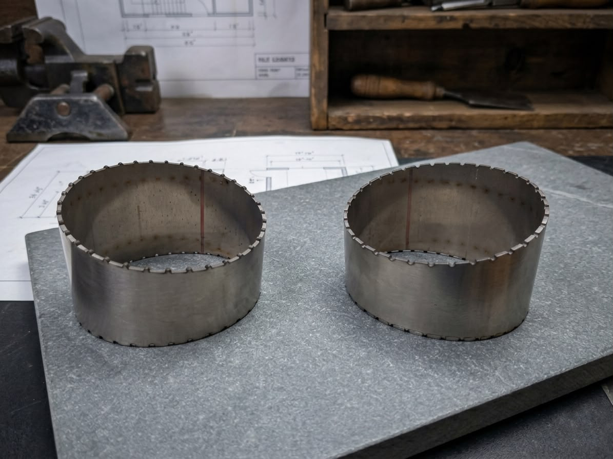 Laser-cut steel rings with precision-machined serrated edge profiles